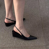 MQTIME  -  French-style temperament pointed-toe wedge patent leather sandals for women, back strap single shoes, half slippers