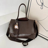 MQTIME  -  Crocodile Pattern Women Shoulder Messenger Bag Large Capacity Retro Flap Tote For Female Casual Pu Leather Commute Handbag