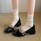 MQTIME  -  Fashion Mix Color Patent Leather Mary Jane Shoes Women Autumn Elegant Square Toe Medium Heel Pumps Sweet Pink Bowknot Shoes