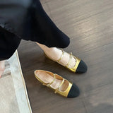 Mqtime Round Toe Women Ballet Dance Shoes Flat Low Heels  New Arrivals Belt Buckle Black Silver Gold Party Office Shoes Woman 35-39
