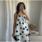 MQTIME  -  Sexy Polka Dot Women's Top Pants Sets Off Shoulder Backless Tube Top High Waist Straight Pant Female Suit Summer Lady Outfits