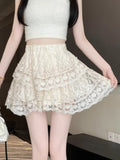 MQTIME  -  French embroidered lace lace lace A-line skirt for women's summer irregular cake fluffy high waisted short skirt