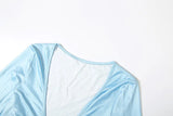 MQTIME  -  Gradient Color Flared Sleeve Women's Evening Dress Deep-V Neck Pleated Bandage Gown Blue Slim Party Skirt New Arrival In Stock