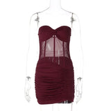  MQTIME  -  Sexy Rhinestone Mesh Patchwork Slim Mini Dress Women Sleeveless Backless Pleated Bodycon Dresses 2026 Summer Evening Party Robe