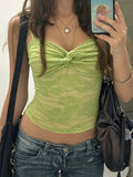 MQTIME  -  Y2k Solid Lace Patchwork Spaghetti Strap Sleeveless Slim All Match Thin Lace Patchwork Tanks