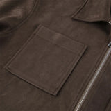 MQTIME  -  Retro Lapel Collar For Women Brown Suede Full Sleeve Big Pocket Zip Short Coat 2025 New Lady Autumn Chic High Street Jackets