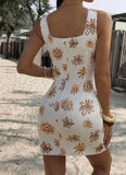 MQTIME  -  Summer Vacation Sweet Girl Print Sleeveless A-Line Dress Female Daily Clothing Beach Style New Fashion Women Slimming Dresses