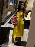 MQTIME  -  Women Sexy Lace Patchwork Sling Dress Chic V-neck Off-shoulder Backless Satin Loose Vestidos New Lady Vacation Street Gowns