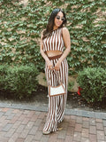 MQTIME  -  Fashion Striped Printed Sleeveless Women Tops Suits Casual O Neck Straight Pants Sets 2024 New Chic Female Office Outfits