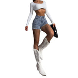 MQTIME  -  Street style high waisted diamond chain jeans, shorts, spring and summer styles, spicy girls, fashionable fringed pants, denim