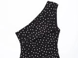 MQTIME  -  Polka Dot Slanted Shoulder Fashion Women Dress 2025 New Slim Sleeveless Black Party Dress For Summer Streetwear Woman Clothing
