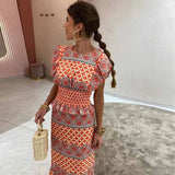 MQTIME  -  Fashionable Floral Print Sleeveless Waist-Cinched Women's Dress Knee-Length High Collar Regular Waistline Maxi Dress