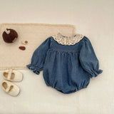 MQTIME  -  Spring New Fashion Baby Girl Lace Collar Denim Bodysuit Cotton Newborn Toddler Sweet Princess Jumpsuit Infant Clothes 0-24M
