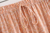MQTIME  -  Women Bow Tassel Elastic Waist Wood Ears Ruffles Lace Swing Skirts Beach Holiday Orange Feather Floral Print Long Skirt