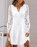 MQTIME  -  Lace Short Dress Long Sleeve Plus Size Vestidos Solid Color 4XL 5XL Oversized Women's Dress Mujer Loose Fit Fashion Robes