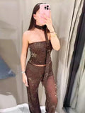  MQTIME  -  Fashion Floral Sequin Beading Vest For Women Street Scarf Neck Cropped Tank Female Elegant Backless Sleeveless Evening Party Top
