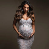 MQTIME  -  Sexy see-through Stretch Maternity Dress Photography Gown Shiny Goddess Rhinestones Pearls Luxurious Dress For Photo Shoot Props