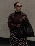 MQTIME  -  Casual Spotted Pattern A-line Skirt Women's Vintage Brown High Waist Slim Fit Wrap Maxi Dress Summer New Lady Commute Wear