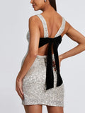 MQTIME  -  Sequined Big Bow Women Dresses Sleeveless Backless Lady Mini Dress 2024 Sexy Shinny Evening Party Sling Hip Package Female Rube