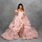 MQTIME  -  Light Pink Ruffled Tulle Maternity Dress vestidos de fotografía Ball Gown Puffy Robes Maternity Photography Dresses Custom Made