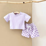 MQTIME  -  New Summer Baby Clothes Set Cute Infant Boys Solid Color T-shirt +Plaid Shorts Toddler Loose Outfit 2PCS