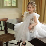  MQTIME  -  Baby Girls Mesh Dress Summer Princess Tulle Tutu Gown New Children White Sleeveless Clothing New Kids Birthday Party Vestidos