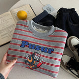  MQTIME  -  Children Boys Sweatshirt New Winter Striped Thicken Warm Toddler Boys Pullovers Versatile Cartoon Printed Infant Boys Sweatshirt