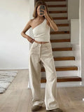 MQTIME  -  Vintage Women Baggy Denim Trousers High Waist Straight Wide Leg Casual Style Jeans Loose Dragging Pleat Fashion Daily Pants