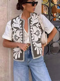 MQTIME  -  Embroidery Vest For Women Y2k Vintage Casual Sleeveless Cardigan Waistcoat Top Fashion Woman Floral Embroidered Vest