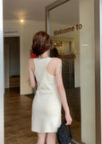MQTIME  -  Summer New Fashion Women Dress Casual Simple Style Square Collar Vest Beading Slim A Line Short Knitted Dresses