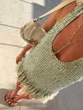  MQTIME  -  Fashion Sequin Tassel Mini Dress For Women Sleeveless O-neck Feather Female Dresses Summer Elegant Beach Female Ball Gown