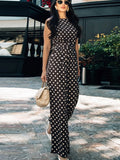 MQTIME  -  Casual Polka Dot Women's Jumpsuit Elegant O-neck Waist Cinching Pockets Wide Leg Pants Lady Bodysuit Summer Female Streetwears
