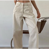 MQTIME  -  Vintage Women Baggy Denim Trousers High Waist Straight Wide Leg Casual Style Jeans Loose Dragging Pleat Fashion Daily Pants
