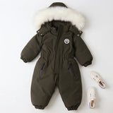 MQTIME  -30℃ Winter Infant Rompers Clothes New Kids Waterproof Hooded Girl Boy Overalls Ski Suit Baby Thick Warm Bodysuit Jacket