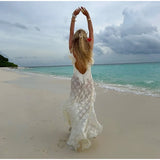 MQTIME  -  Sexy Hollow Out Ruffles Split Long Dress Women Backless See Through Slim Beach Holiday Dresses 2025 Summer Slim Party Lady Robe