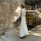 MQTIME  -  New Fashion Flounced Edge V-Neck Long Dress For Women Solid See-Through Lacing High Waist Dress Beach Style Female Maxi Dress