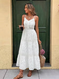 MQTIME  -  Summer New Fashion V-neck Women Strap Long Skirt Sexy Hollow Out Tassel Embroidered Female Dresses