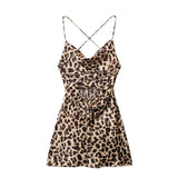 MQTIME  -  2024 Women Chic Leopard Print Sling Mini Dress Fashion Woman Sexy Backless Lace-Up Dress Beach Party Dress Mujer Traf