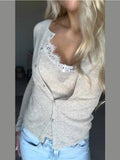  MQTIME  -  Solid Cotton Knitted Cardigan Spring V-Neck Single Breasted Preppy Style Long Sleeve Sweater Women Vintage Cute Y2k Tops