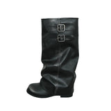 MQTIME  -  Women's boots new retro thick heel pleated short tube boots short boot trend