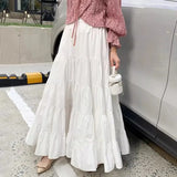 MQTIME  - Korean Fashion Long Skirts for Women Spring Autumn Sweet High Waist Slim Splicing Layered Solid Color Large Swing White Skirt