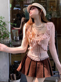  MQTIME  -  Autumn New French Style Sweet 3-Piece Set Sexy Cami + Long Sleeve Cardigan + Polka Dot Skirt Women Elegant Fashion Outfits