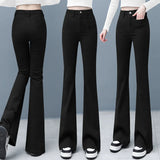 MQTIME  -  Women Flared Jeans Loose Denim Pants Bottom Straight High Waist Stretch Spring Autumn Solid Color Female Fashion Streetwear