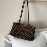 MQTIME  -   Korean Polka Dot Large Capacity Tote Bag Fashionable Retro Brown Single Shoulder Commuter Bag for 2026 Autumn Season