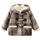 MQTIME  -  Fashion Boys Girls Plaid Woolen Coat Thicken Warm Fleece Hooded Jacket Autumn Winter Children Casual Outerwear Coat