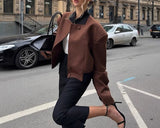 MQTIME  -  Elegant Woolen Patchwork V-neck Buttoned Jacket Short Coat 2025 New Women's Clothing