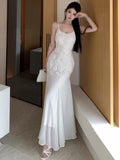 MQTIME  -  Women Dresses Sleeveless Embroidery Rose Flowers Mesh Patchwork Slash Neck Backless Elegant Sweet Party Dress Female