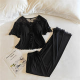 MQTIME  -   New Two-Piece Women's Pajamas Summer Short Sleeve Pyjamas Nightwear Woman Sleeping Clothes Lace Room Wear Ladies Pijama