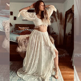 MQTIME  -  Sexy Boho Maternity Photography Props Dress Hollow Lace Two Piece Set Split Dress  Pregnant Dress Baby Shower Dress