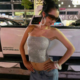 MQTIME  -  Sequin Decal Sleeveless Crop Women Tops Y2k With Exposed Navel Elastic Tight And Sexy Spicy Girl Outfit Fashion Party Club Dress